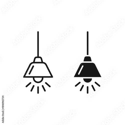 Pendant Lamp Icon Set: Minimalist Black and White & Solid Black Designs for Versatile Projects