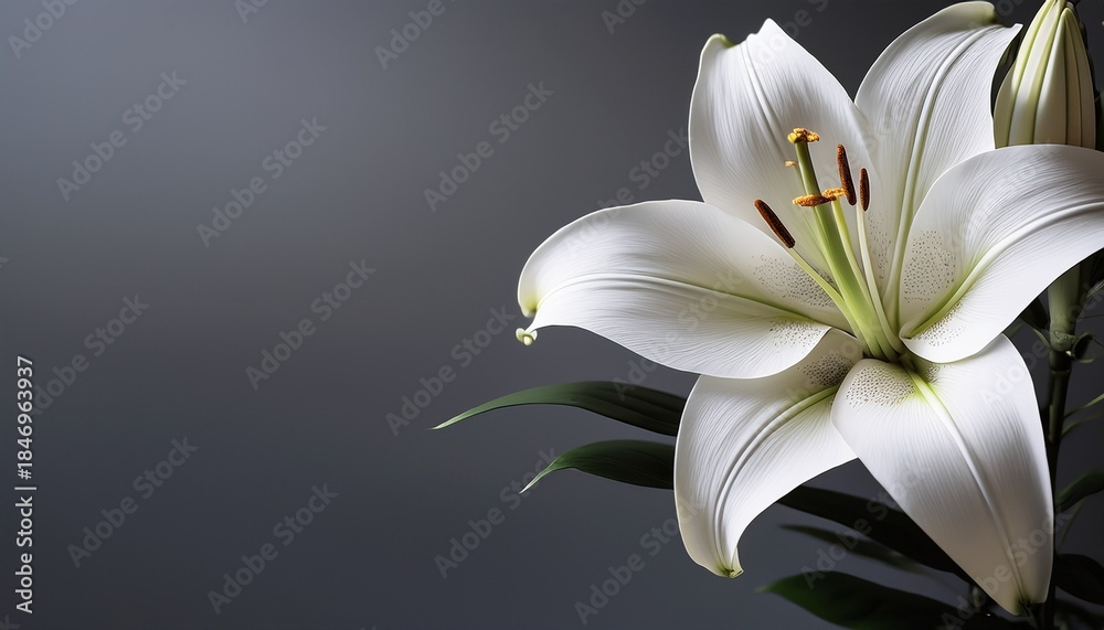 Fototapeta premium minimalist sympathy condolences card lily flowers on a muted grey background funeral concept copy space
