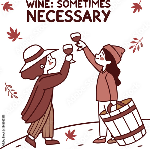 Two people toasting wine glasses with autumn leaves