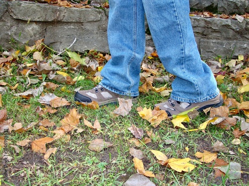 walking in autumn park hiking boots