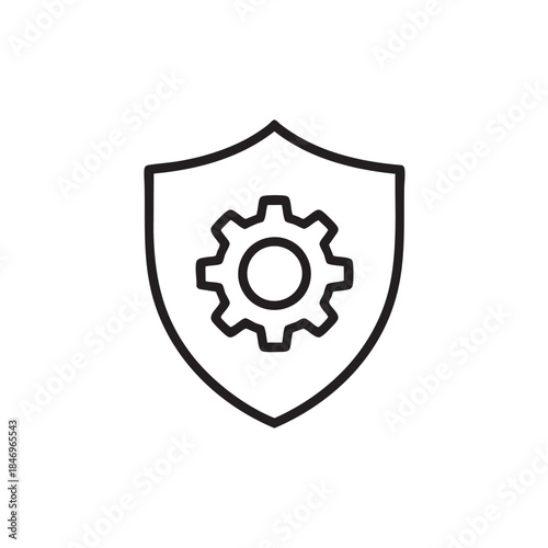 Shield with gear icon for security settings and system protection outline style