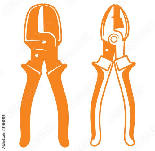 Orange colored illustration of two bolt cutters displayed on a white background.