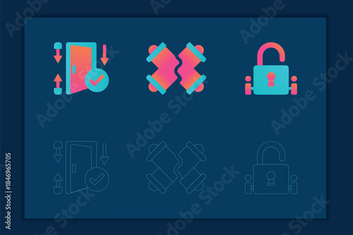 Futuristic SaaS System Status Error and Security Icons Set