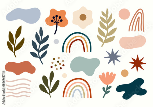 Boho Floral Illustration in Flat Hand Drawn Style for Modern Decor