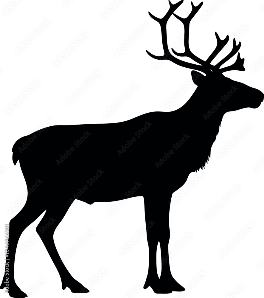 Fototapeta premium Reindeer Silhouette Vector Isolated on White Background