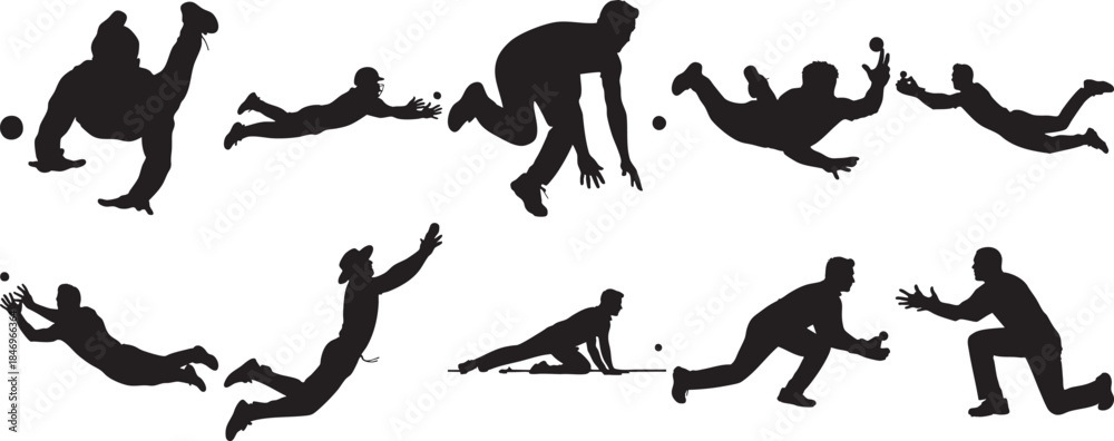 Naklejka premium Collection of people playing catch in various poses