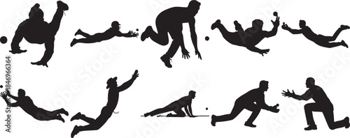 Collection of people playing catch in various poses