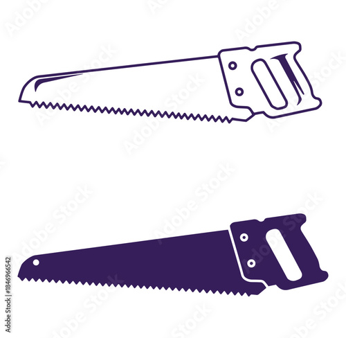 Two detailed illustrations of hand saws in a clean graphic and simple flat design