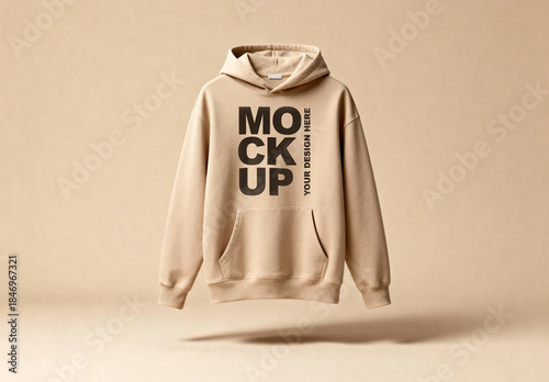 Minimal Beige Hoodie Mockup Floating on Neutral Background