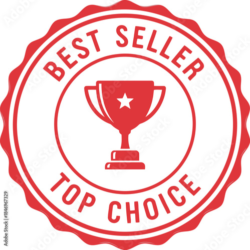 Red Best Seller Badge with Trophy Icon for Top Choice Awards