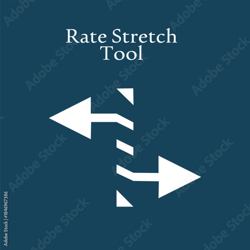 Rate Stretch Tool Icon Vector - Video Editing Speed Tempo Timeline Diagonal Arrows Symbol White Dark Teal Blue UI Interface Button Media Production Software Duration Playback Professional Creative Des
