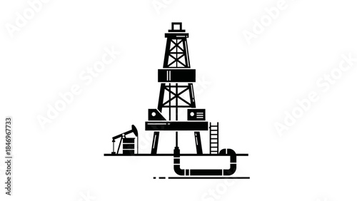 Black & White Flat Design Oil Drilling Rig