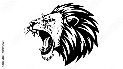 Black-and-White Flat Lion Profile, High Contrast