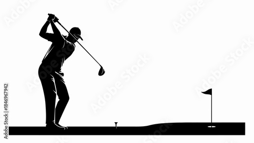 Golfer Mid-Swing, Flat Design, High Contrast