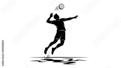 Volleyball Player Spikes Black & White Flat Design