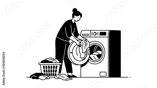 Black & White Laundry Chore Vector Illustration