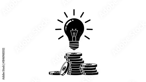 Lightbulb Illumination over Coins Stacks, Profitable Idea
