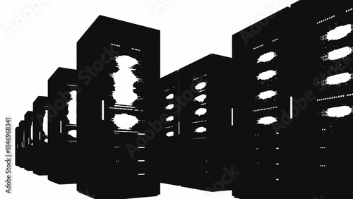 Data Center Servers Glow in Flat Design