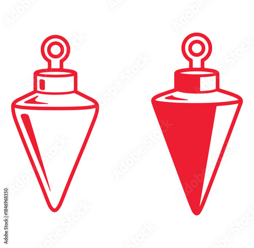 Vector illustration of two red plum bobs in outlined and solid graphic styles