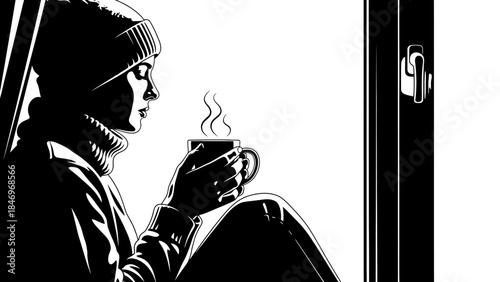 Person Sipping Hot Drink in Calm Moment