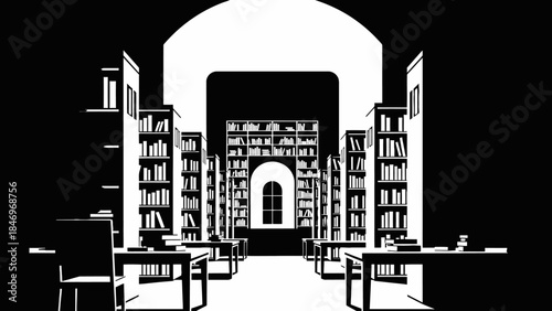 Grand Library Interior Vector Design