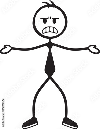 Angry stick figure character with arms outstretched isolated on transparent background