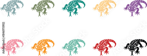 Stylized salamander graphic collection, Colorful amphibian illustration set