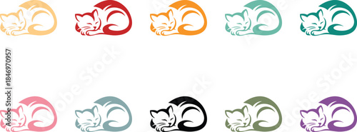 Sleeping cat icon collection colorful style, Cute kitten animal graphic set