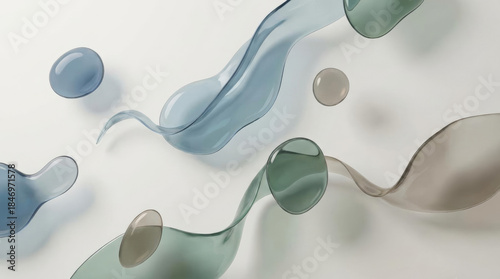 Abstract Translucent Fluid Glass Shapes on a Clean White Background