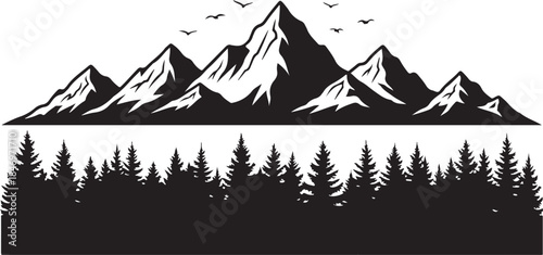 Mountain Forest Tree Landscape Silhouette eps