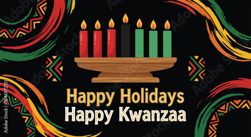 Happy Kwanzaa Celebration Vector | Colorful Candle and Lettering Design Illustration