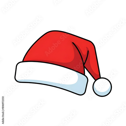 A cartoonish red santa claus hat with white trim isolated on transparent background