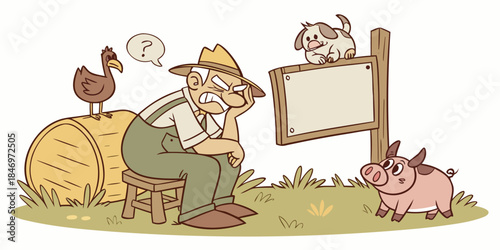 Grumpy Farmer and His Farm Animals