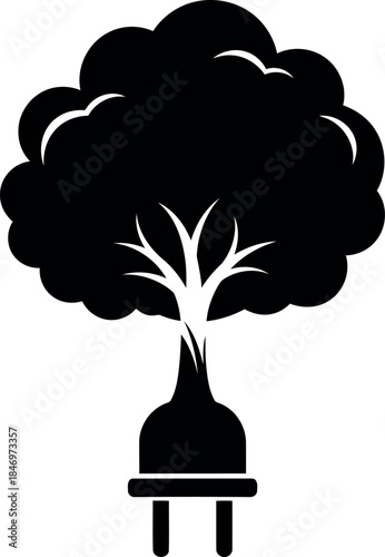 Silhouette of tree growing from electrical plug outlet
