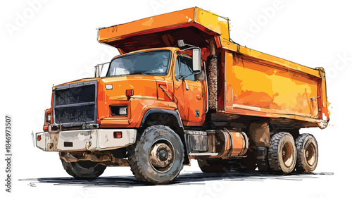 Professional Vector Illustration of Dump Truck with Orange Paint - Detailed Drawing