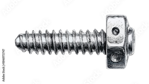Detailed Vector Drawing of Metal Piece with Screw and Screws