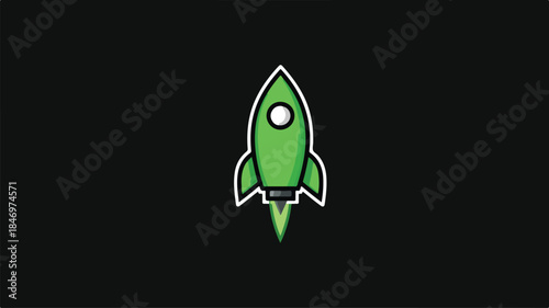 Rocket with Green Cover on Black Background Vector Illustration