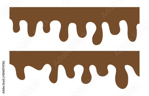 pouring chocolate dripping from cake top isolated on white background. 
