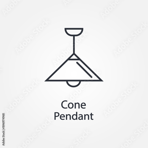 An elegant and clean black and white line art of a modern cone pendant light. This minimalist vector illustration is perfect for interior design mood boards, furniture catalogs, minimalist home decor 