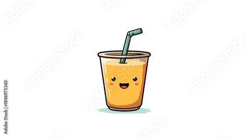 Delightful Vector Smoothie with Straw and Smiling Face Illustration