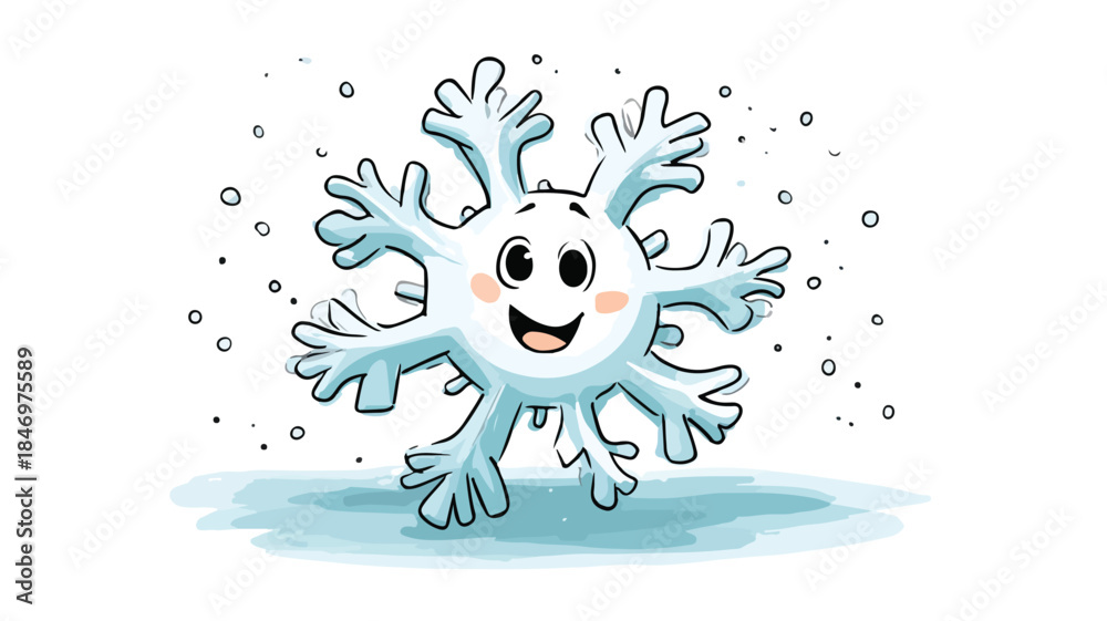 Fototapeta premium Charming Smiling Snowflake Cartoon Icon Vector Illustration
