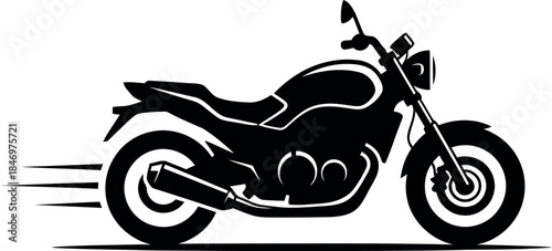 Silhouette of a motorcycle in motion black and white silhouette