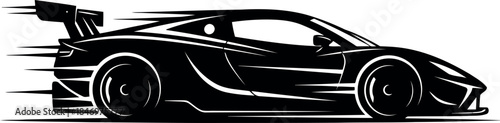 Silhouette of a sleek sports car in motion speeding to the right