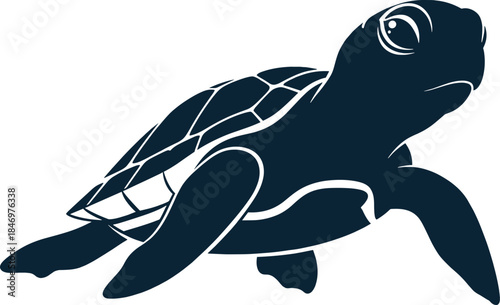 Dark blue sea turtle silhouette with white details swimming right sea turtle, turtle, silhouette, dark blue, white details, marine animal, ocean creature, wildlife, swimming turtle, side view, shell, 