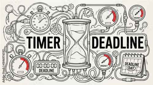 Complex vector doodle depicting time pressure.