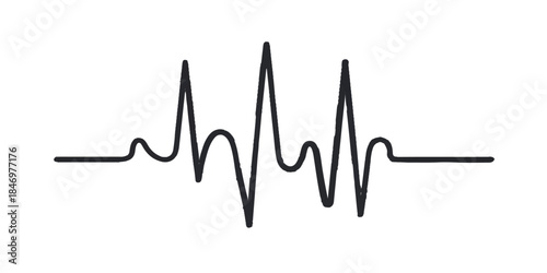 Vector illustration of a medical ECG monitor graph showing a healthy heartbeat pulse wave and life rate line on a stylized electrocardiogram heart diagram for healthcare technology