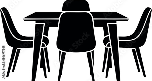 Silhouette of a table with three chairs in a minimalist setting