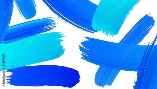 Abstract blue-green gradient brush strokes, various shapes and sizes, isolated on white background,  bright,  strokes