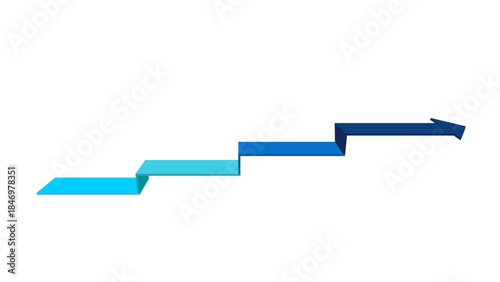 青系の3D段階矢印のイラスト