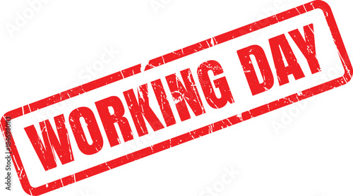 A bold red rectangular rubber stamp effect displaying the words WORKING DAY on a clean white surface